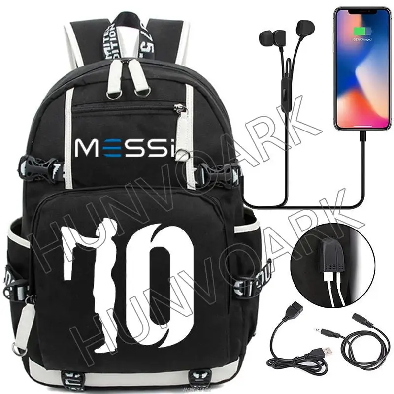 Messi Mochila Laptop Hikking Waterproof Notebook Bag USB Schoolbag Sports Travel School Bag Pack Mochila Para Masculino Feminino