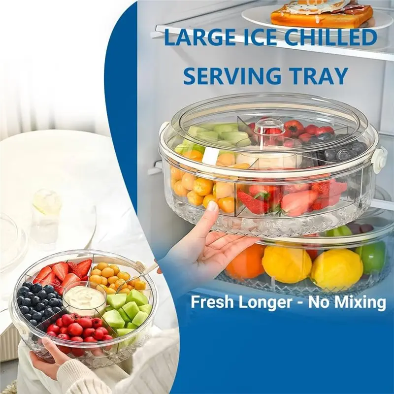 TFTP-Large Ice Chilled Serving Tray With Lid Handle & Dip Holder Shrimp Cocktail Serving Dish For Parties