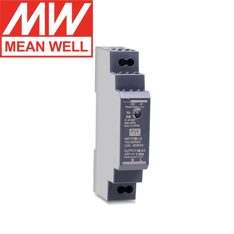 Original Genuine Mean Well HDR-15 12V 24V Ultra Slim Step Shape DIN Rail Switching Power Supply
