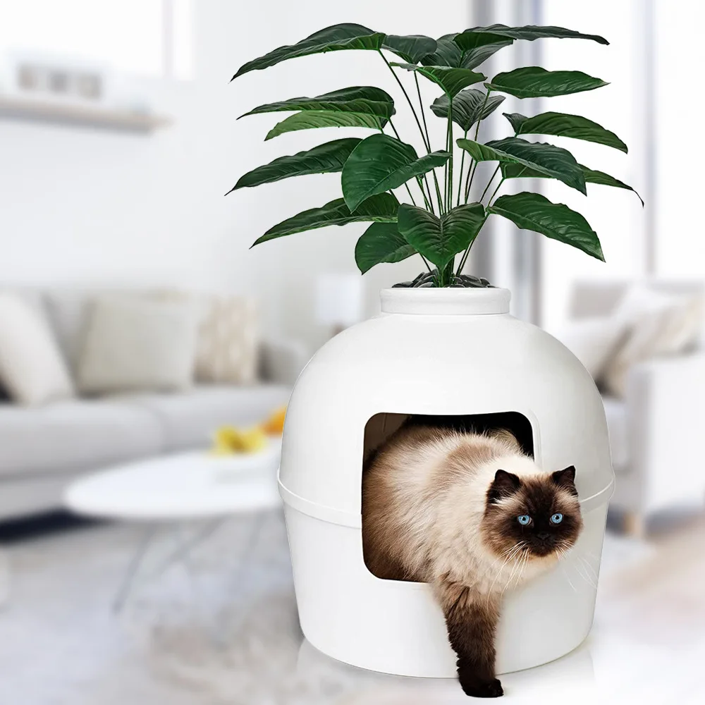 2024 Elegant Pet Furniture Hidden Cat Litter Box With Plant Pot Multi-functional Pet Bed House for Cats and Puppy