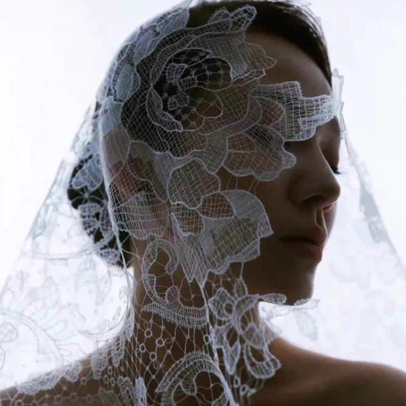 

Single White Lace Bridal Veil Bride Face Veil