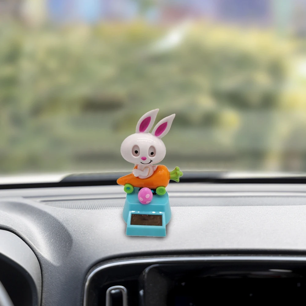 Solar Dancing Carrot Car Rabbit Toy Auto Cute Shaking Bunny Dashboard Ornament for Car Office Desk Home Decor