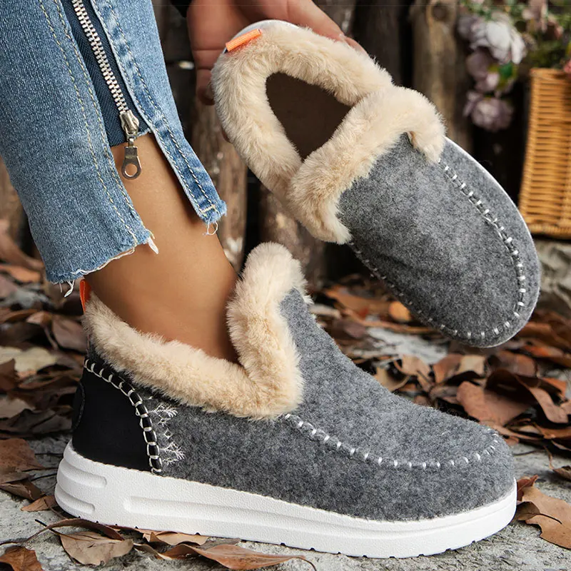 Women\'s Boots Warm Fur Winter Shoes Women 2024 New Winter Boots Zapatos Mujer Slip On Ankle Boots Snow Winter Footwear Female