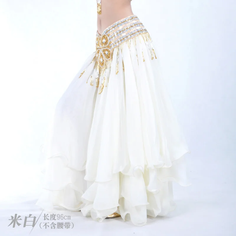 Dancer's three-layer chiffon curled skirt belly dance performance suit stage performance suit skirt Spanish skirt