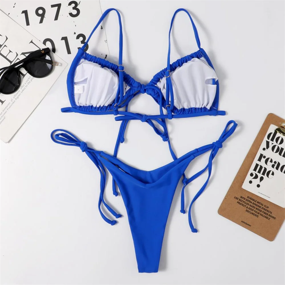 Sexy Sling Bikini Micro String Extreme Swimsuit Pink Bikinis Set Pleated Swimwear Women Bathing Swimming Suit Beach Outfit Tanga
