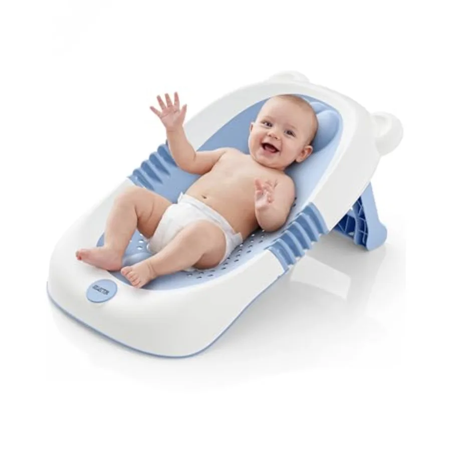 Foldable Baby Bath Support for Newborn 0-6 Months Blue Non-Slip Suction Cup Infant Bath Tub with Soft Cushion Material Must-Hav