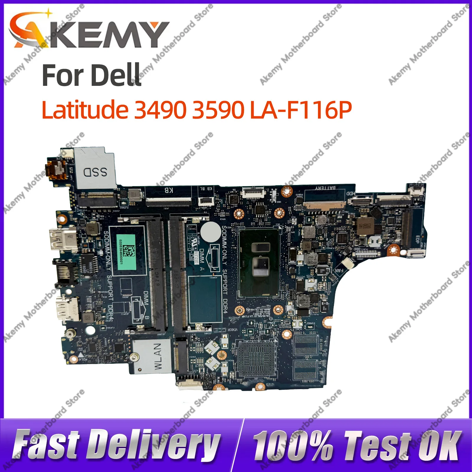 For DELL Latitude 3490 3590 LA-F116P Notebook Motherboard 08M4FC 05NDV7 0CXRM1 i3 i5 i7 7th/8th Gen CPU 100% Tested