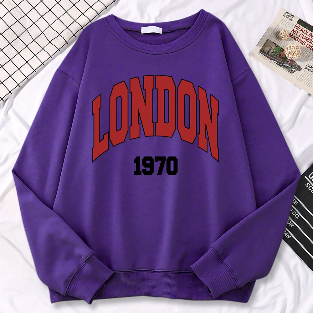 Winter Harajuku Women\'S Pullover London 1970 Letter Printing Hoodies Comfortable All-Math Sweatshirt Crewneck Loose Female Tops