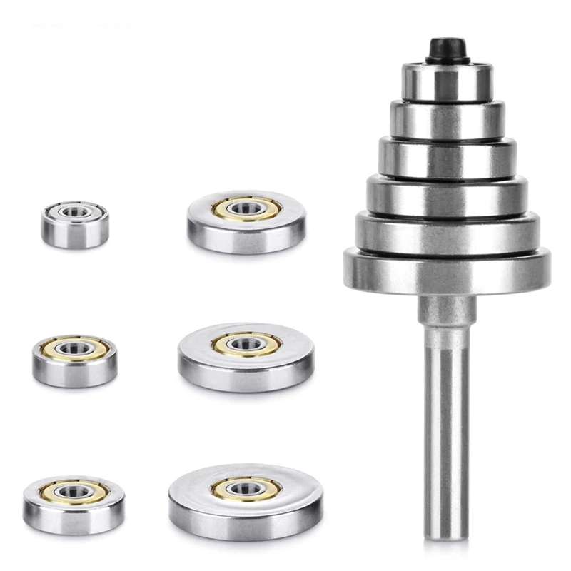 4Pcs Router Bits 1/4 Shank With 6 Bearings Set Rabbeting Router Bit For Wood Grooving With 1/2In To 1/4In Router Collet