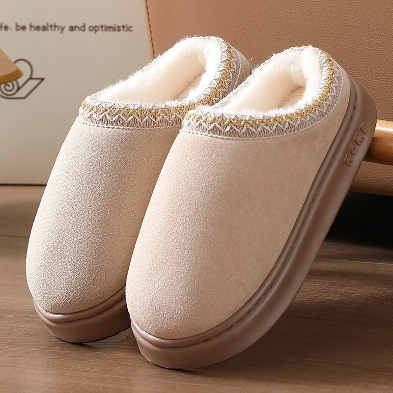 Stivali da neve con plateau da donna - Scarpe da esterno calde Comfort antiscivolo, Pantofole invernali con suola piatta ispessita Marrone W