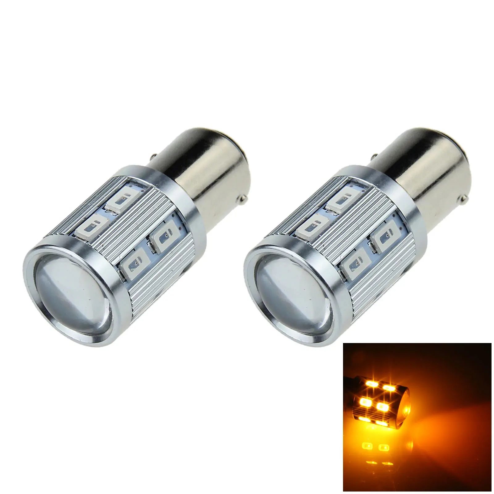 2x Yellow AUTO 1157 Brake Lamp Turn Signal Light 13 Emitters 12 x 5630 SMD+ 1 CLED LED 2357 2397 E030-Y