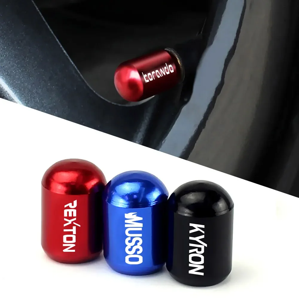 4PCS Car Wheel Tire Valve Caps Tyre Rim Stem Dust Covers Auto Accessories For Ssangyong Korando Kyron Musso Rexton Tivoli Actyon