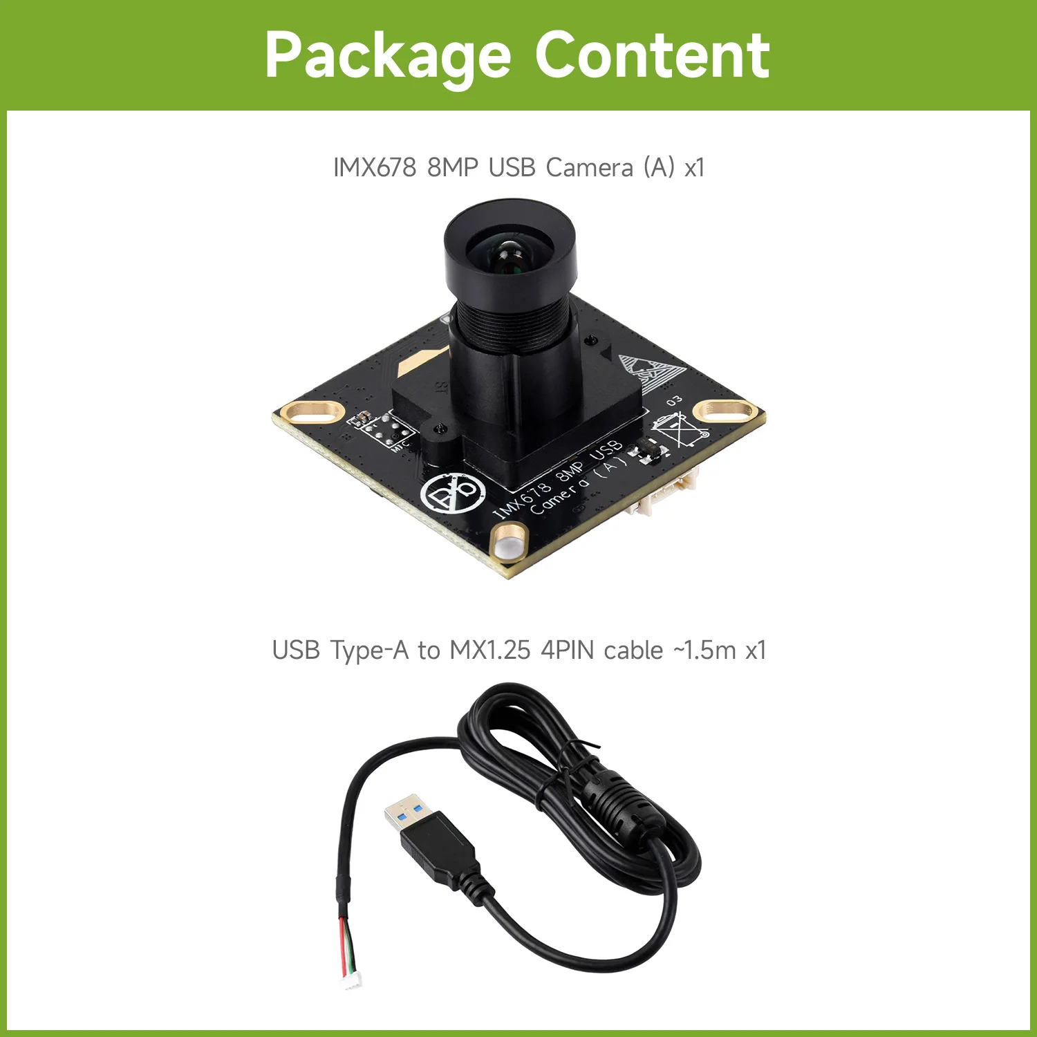 Waveshare IMX678 8MP M12 USB Camera Module, IMX678 Sensor Chip, USB2.0 Port, Better Sensitivity In Low-Light Condition