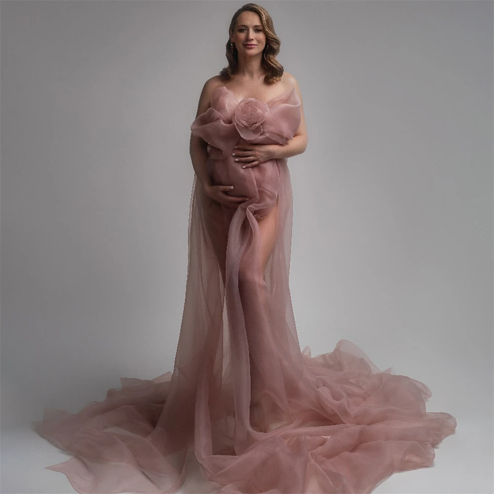 

Nersesyan Rose Pink Evening Dresses For Pregnant Women Tulle Pleats Off Shoulder Prom Dress Backless Celebrity Party Gowns Solid