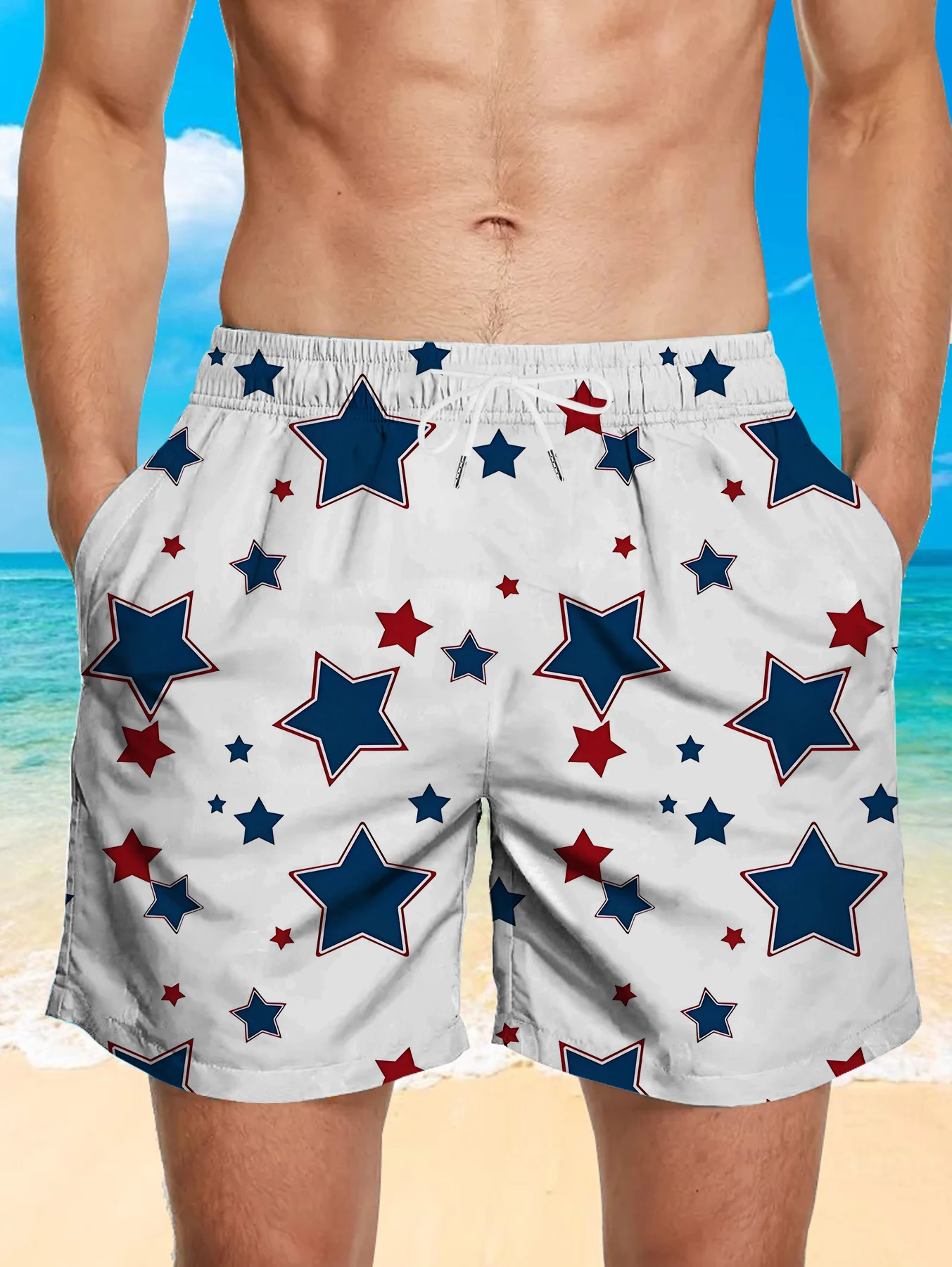 

Trendy All Over Digital Print Shorts Men Light Quick Dry Polyester Beach Bottoms