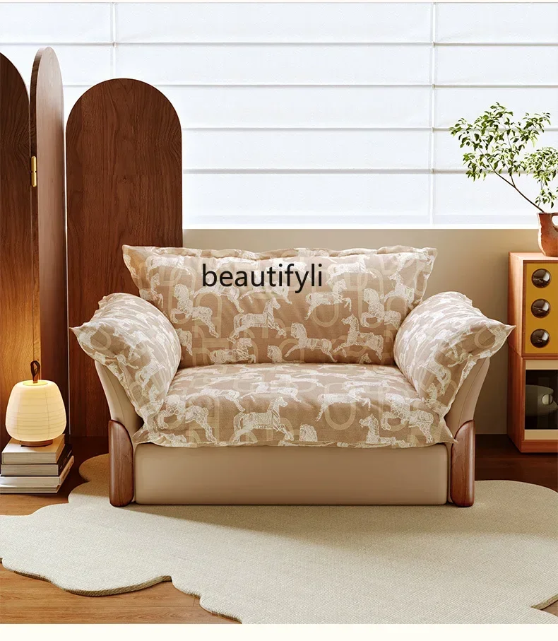 

A44 Retro Bud Function Sofa Foldable Dual-Purpose Black Walnut Living Room Retractable Sofa Bed