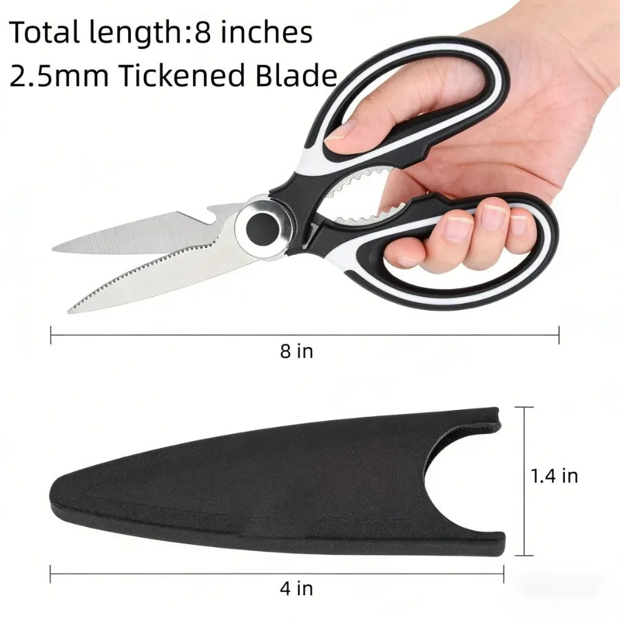 1PC Stainless Steel Kitchen Scissors, Multi-Purpose Shears for Cutting Meat & Vegetables, Cracking Nuts & Opening Bottles