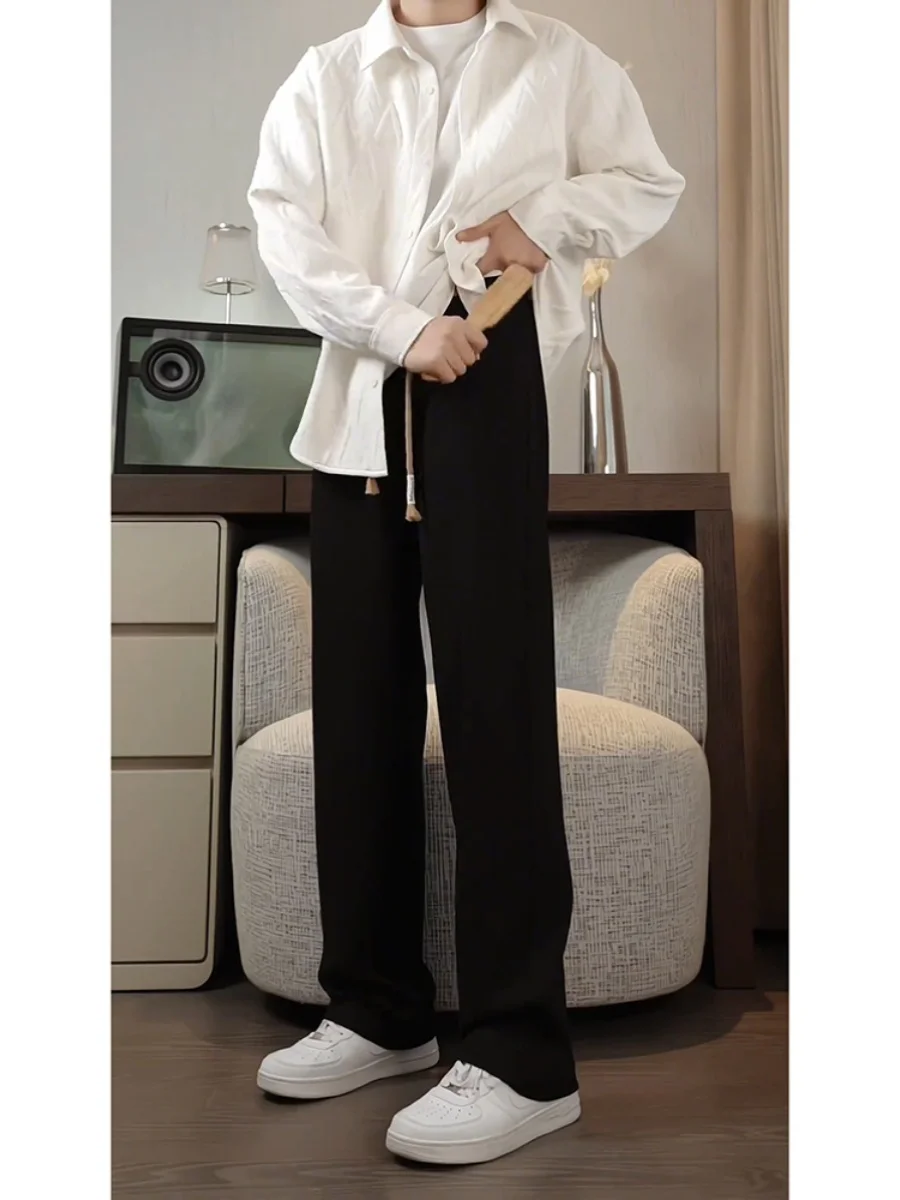 

American Sle Oversize Texture Men's Pants Vertical Stripes Wide Leg Dra Straight Cut Long Trousers Casual Faion