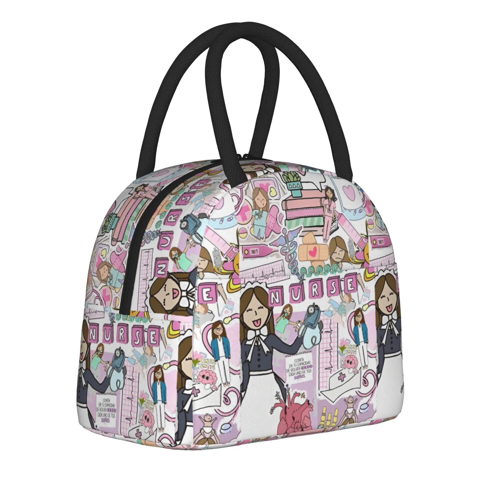 

Enfermera En Apuros Nurse Pattern Insulated Lunch Bag Cooler Bag Reusable,Meal Container Large Tote Lunch Box Girl Boy College