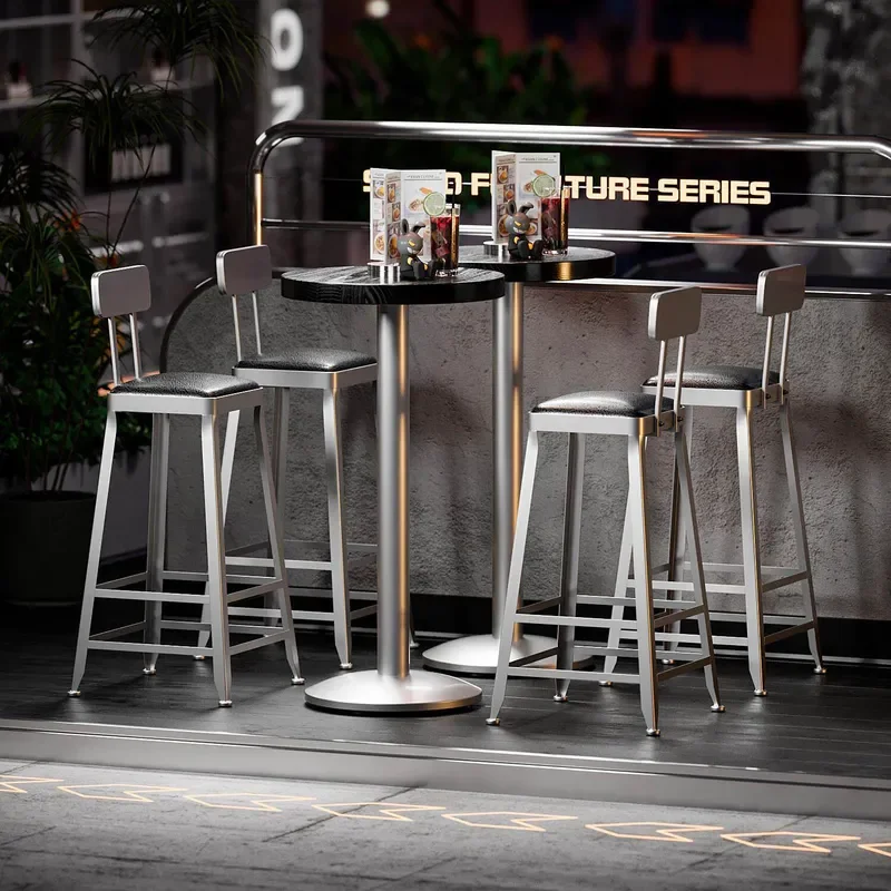 Modern Wrought Iron Industrial High Bar Table and Stool Set Round Retro Coffee Shop Furniture Simple Design