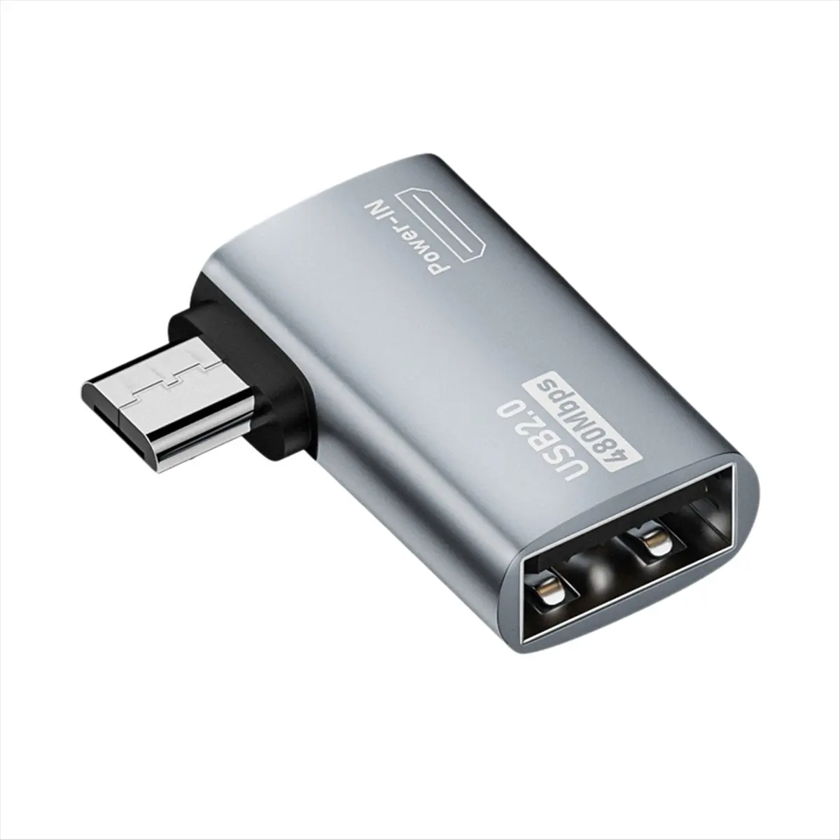 DT501/4K OTG Cable Adapter Power Supplied Micro-USB to USB with Angle Design. Suitable for Tablet, TV(Left)