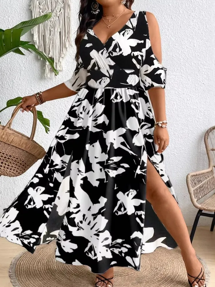 

Платья больших размеров L-4XL для женщин: весенне-летние повседневные платья макси с рукавом до локтя в уличном стиле, размеры 3XL, 4XL, оверсайз