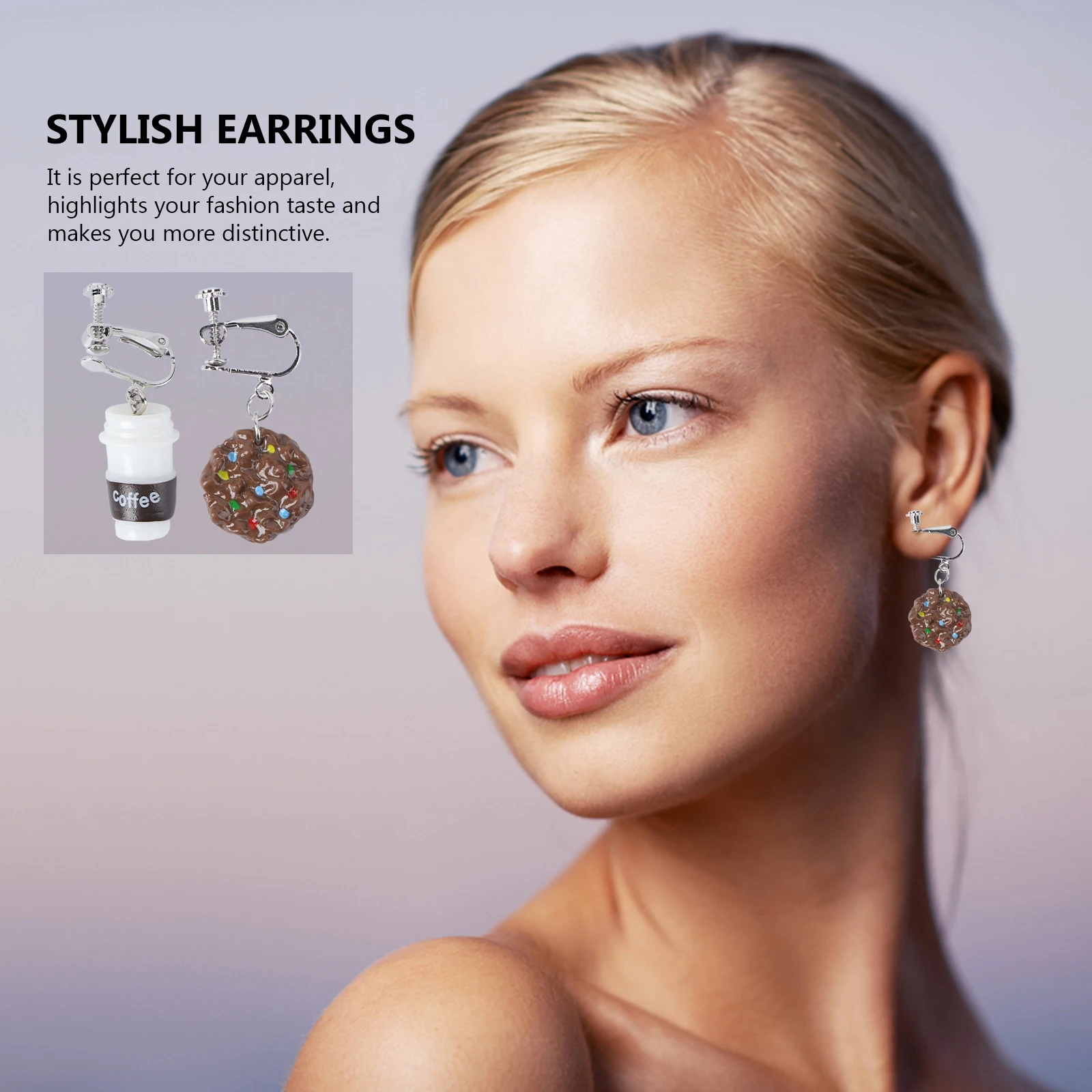 

Fun Earrings Funny Drop Coffee Cup Clip Fashion Decors Girl Woman's Gift Resin Creative Dangler Biscuit Women's
