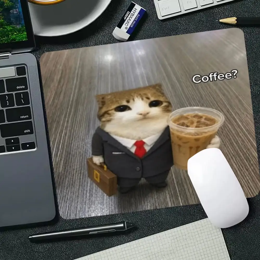 Small Gaming Mousepad Funny Office Meme Cat Pixel Art Print Non-Slip Rubber Base Mouse Mat For Laptop PC Desk Office Decor