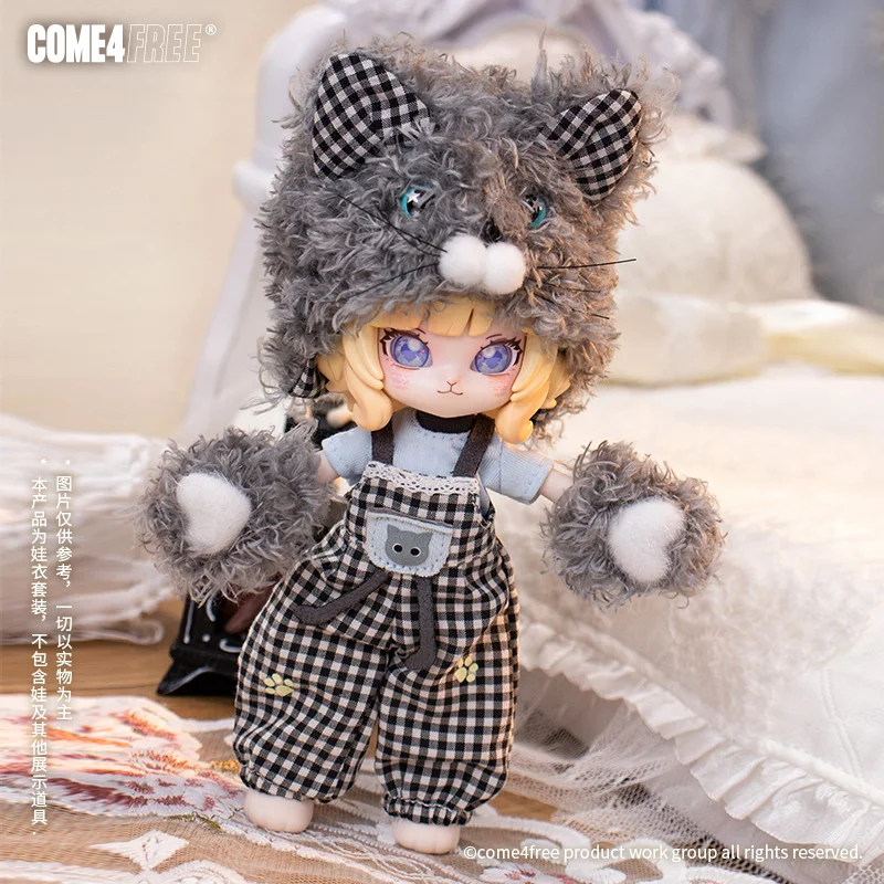 

1/12 Bjd Doll Clothes Set Come4free Cute Fluffy Cat Clothes Skirt Ob11 Doll Cap Clothes Pants Replacement Accessories