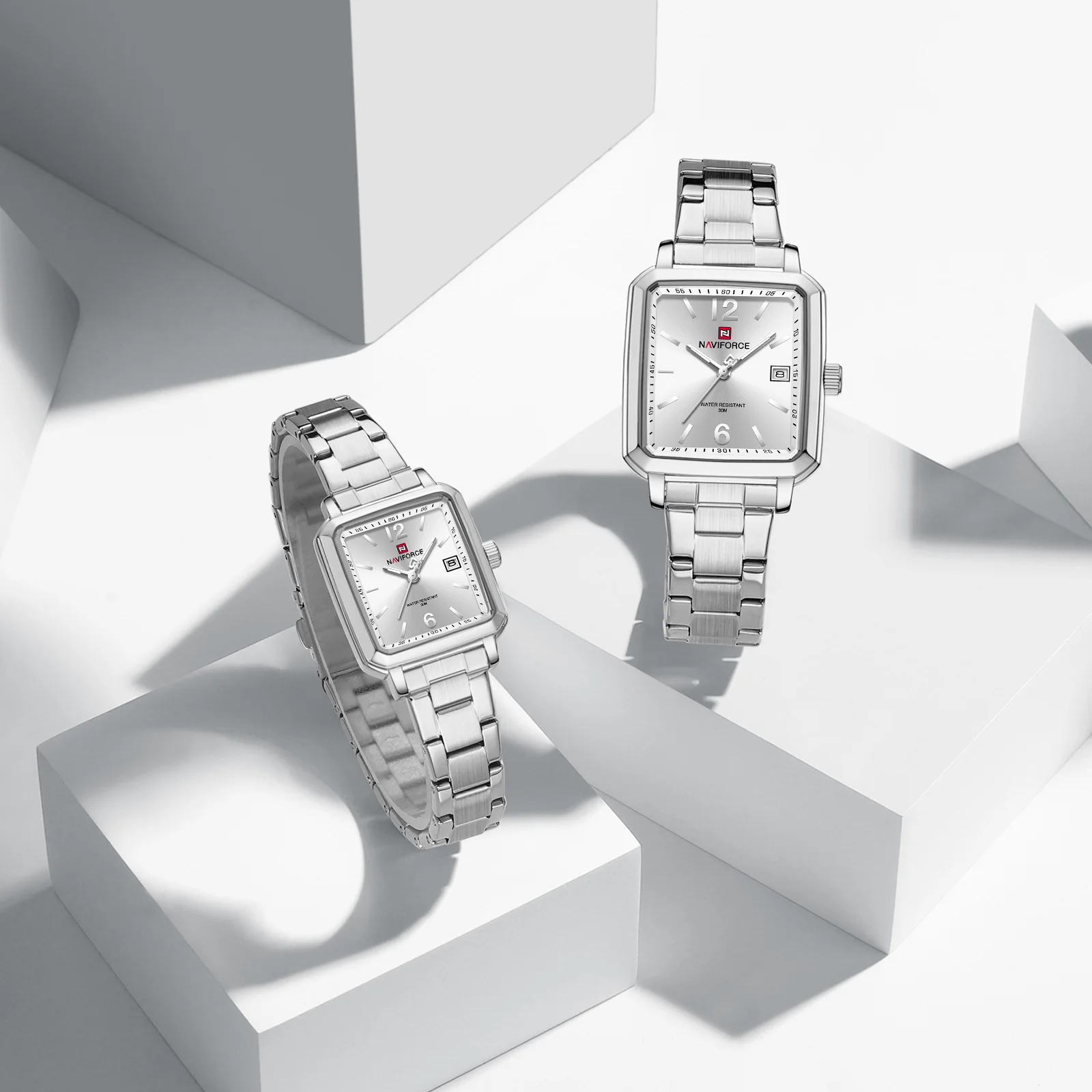 NAVIFORCE 9252 موضة زوجين ساعة كوارتز التقويم مضيئة مقاوم للماء حزام الفولاذ المقاوم للصدأ عادية الرجال النساء ساعات أنيقة