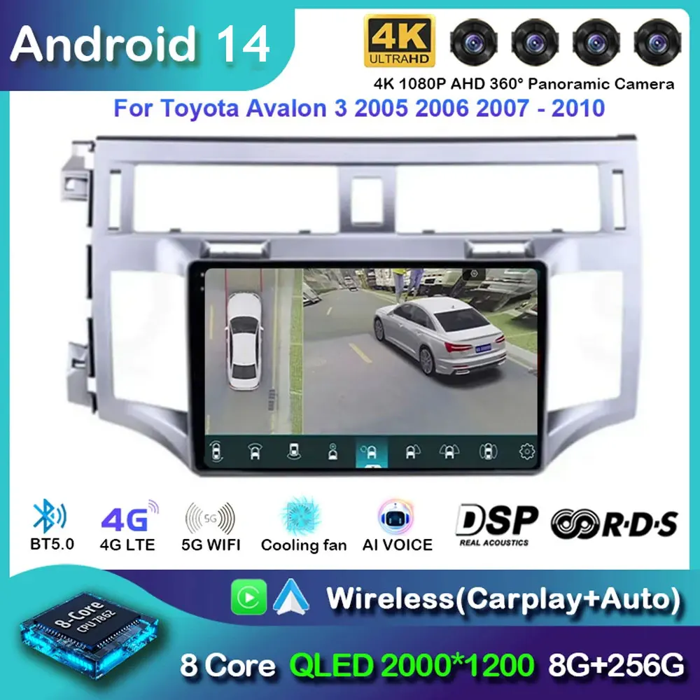 

Android 14 для Toyota Avalon 3 2005 2006 2007-2016, автомобильный радиоприемник, навигация, мультимедийный плеер, стерео GPS Wi-Fi + 4G DSP Carplay + автоматический