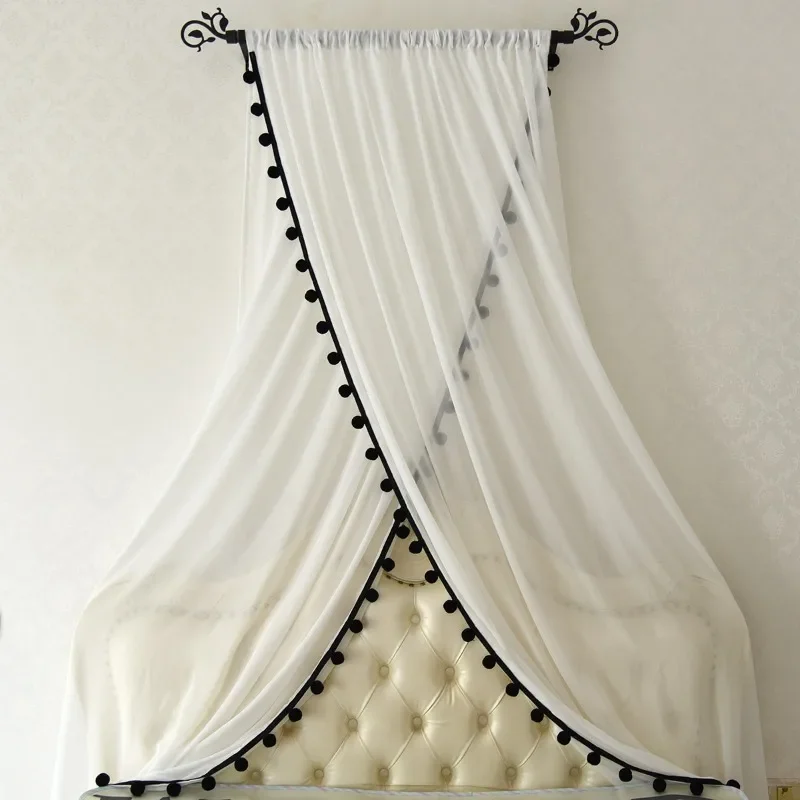 Medieval style bed curtain bed mantle French art pole one-word pole American retro bedside decorative gauze curtain door curtain