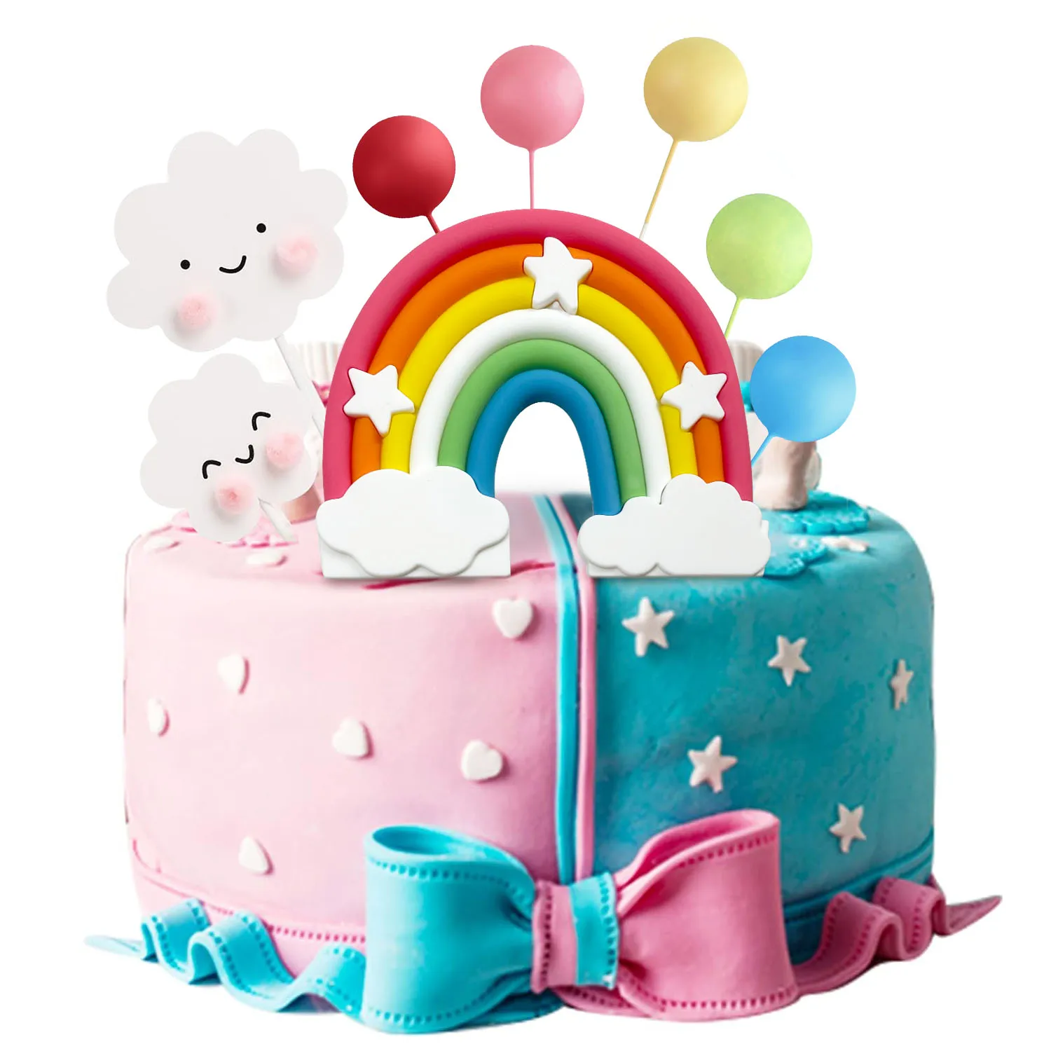 8-teiliges Regenbogen-Kuchen-Dekorationsset, Regenbogen-Wolken, Ballon-Topper für Geburtstag, Hochzeit, Kleinkind, Dusche, Party-Dekoration