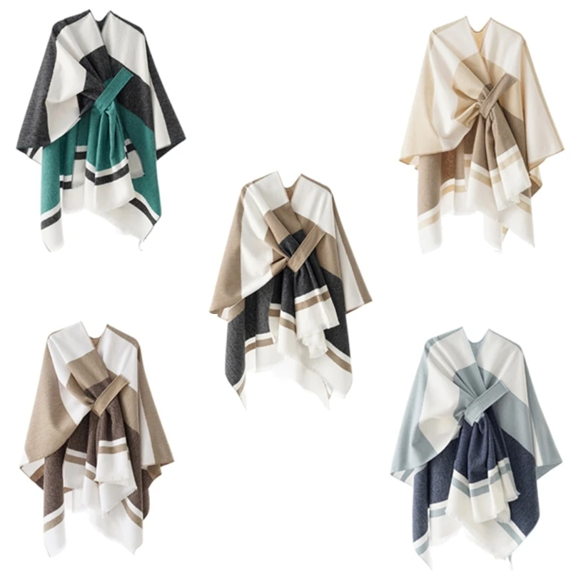 Trendy Warm Blanket Shawl Wrap Poncho for Outdoor Cardigan Warm Shawl Wrap for Wedding Evening Dresses Tassels Scarve