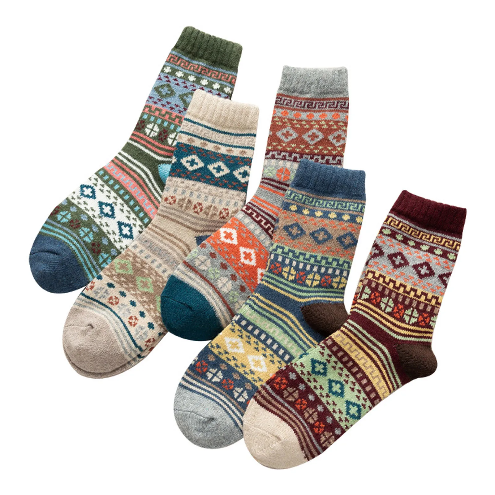 5 Pack Womens Socks Vintage Winter Soft Warm Cold Knit Wool Socks