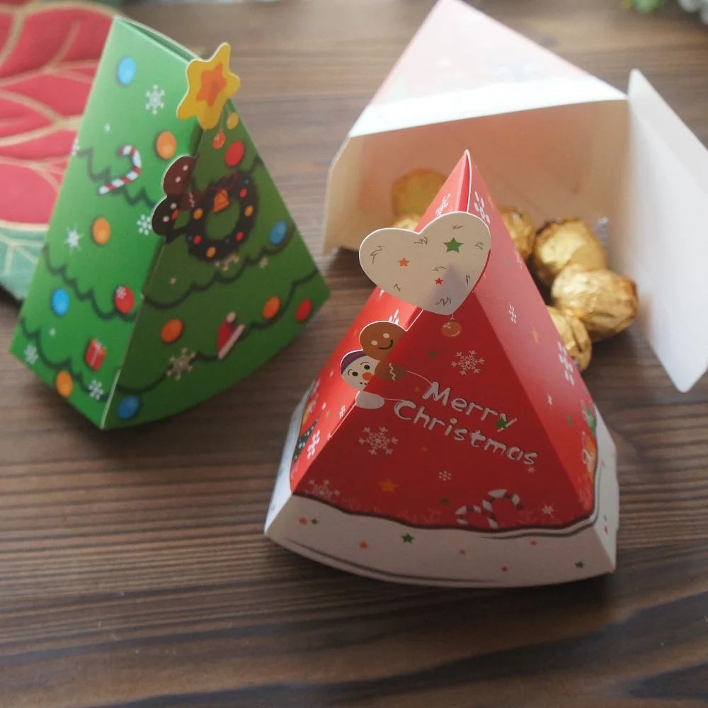 12 Pcs Christmas Tree Shape Ginger Man Elk Say Hi Design Paper Box Candy Gift Packaging Party Decoration Chocolate Macaron Use