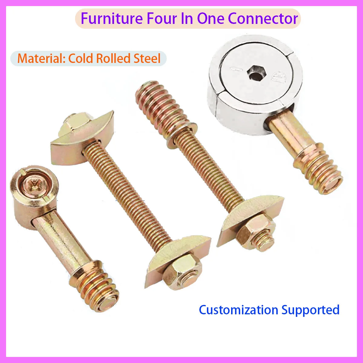 

Furniture Hardware Four in One Fastener Connector Fixed Hexagonal Nut Half Moon Screw