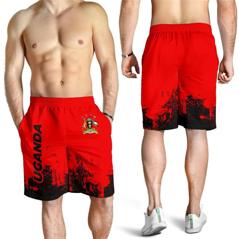 Uganda Flag Map Graphic Short Pants For Men Clothes Casual Hawaiian Beach Shorts Africa Country Trunks National Emblem Pants