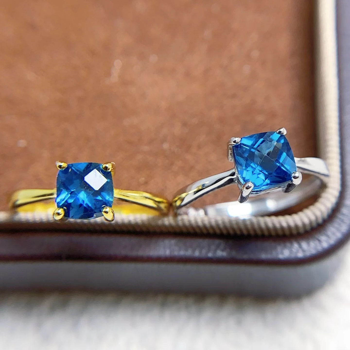 

Certified 925 Silver Natural London Blue Topaz Ring Cushion Cut Solitaire Gemstone Silver Ring Fine Jewelry with Gift Box