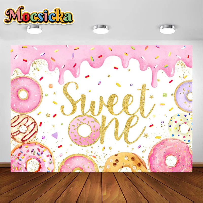 Mocsicka Donut decoración de fiesta de 1er cumpleaños fotografía telones de fondo para bebé niño niña lindo postre fondo pastel Smash Banner