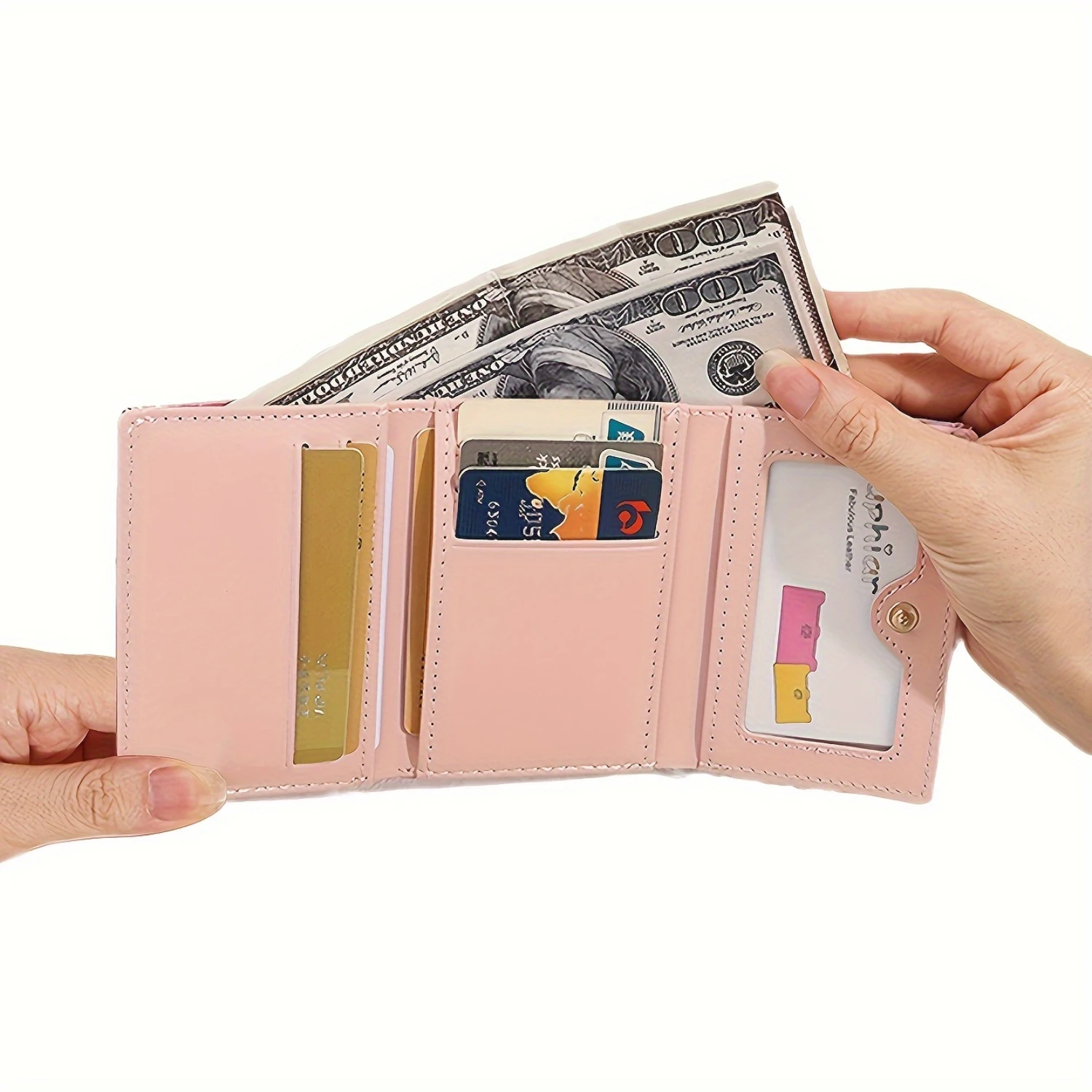 Shiny Tri-fold Wallet Clutch - Stylish Casual Card Holder with Secure Hasp Closure, Coin Pouch & Multi-Card Slots - Compact, Per