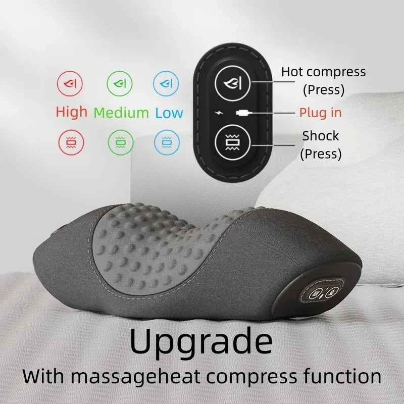 Aquecimento Elétrico Massagem Travesseiro, Vibração Pescoço Massageador, Evitar Dor Cervical, Tração Traseira, Relaxar Assist, Suporte Coluna