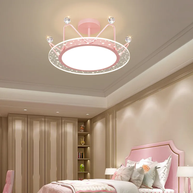 

Creative crown iron children's room princess room starry sky top bedroom study ceiling lamp indoor gold pink led ceiling light