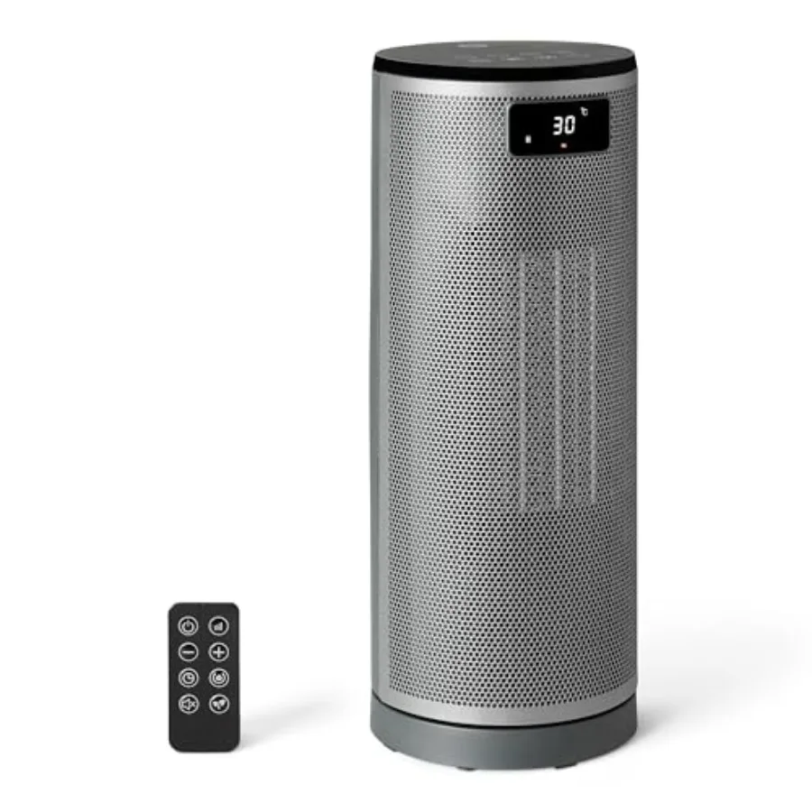 

Space Heater for Indoor Use with PTC Ceramic Technology 1500W Remote Control 70° Oscillation Digital Controls 16-inch Grey