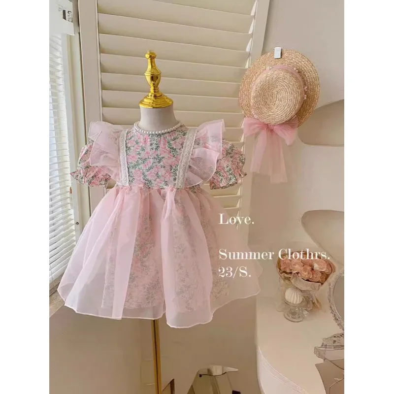 Girls' Summer Dress2024New Children's Western Style Super-Fairy Floral Princess Dress