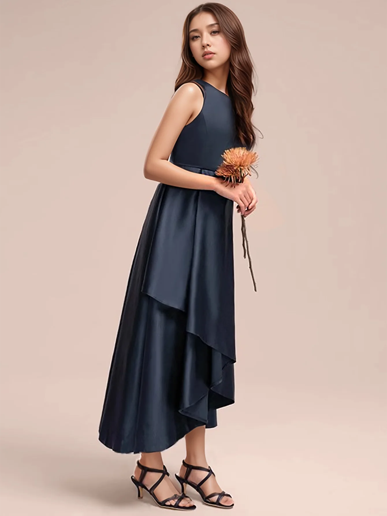 Teenagers' Royal Blue High-quality Long Dress for Young Girl Party Performance Wedding Evening Dress