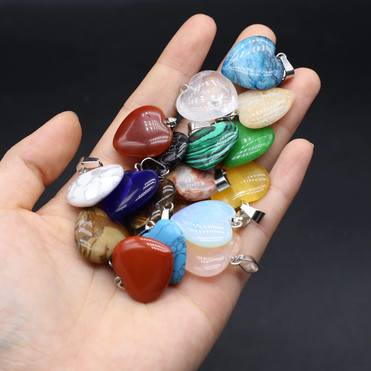 10Pcs Heart Crystal Natural Stone Pendant Turquoise Pink Quartz Amethyst Charms for Jewelry Making DIY Healing Necklace Earrings