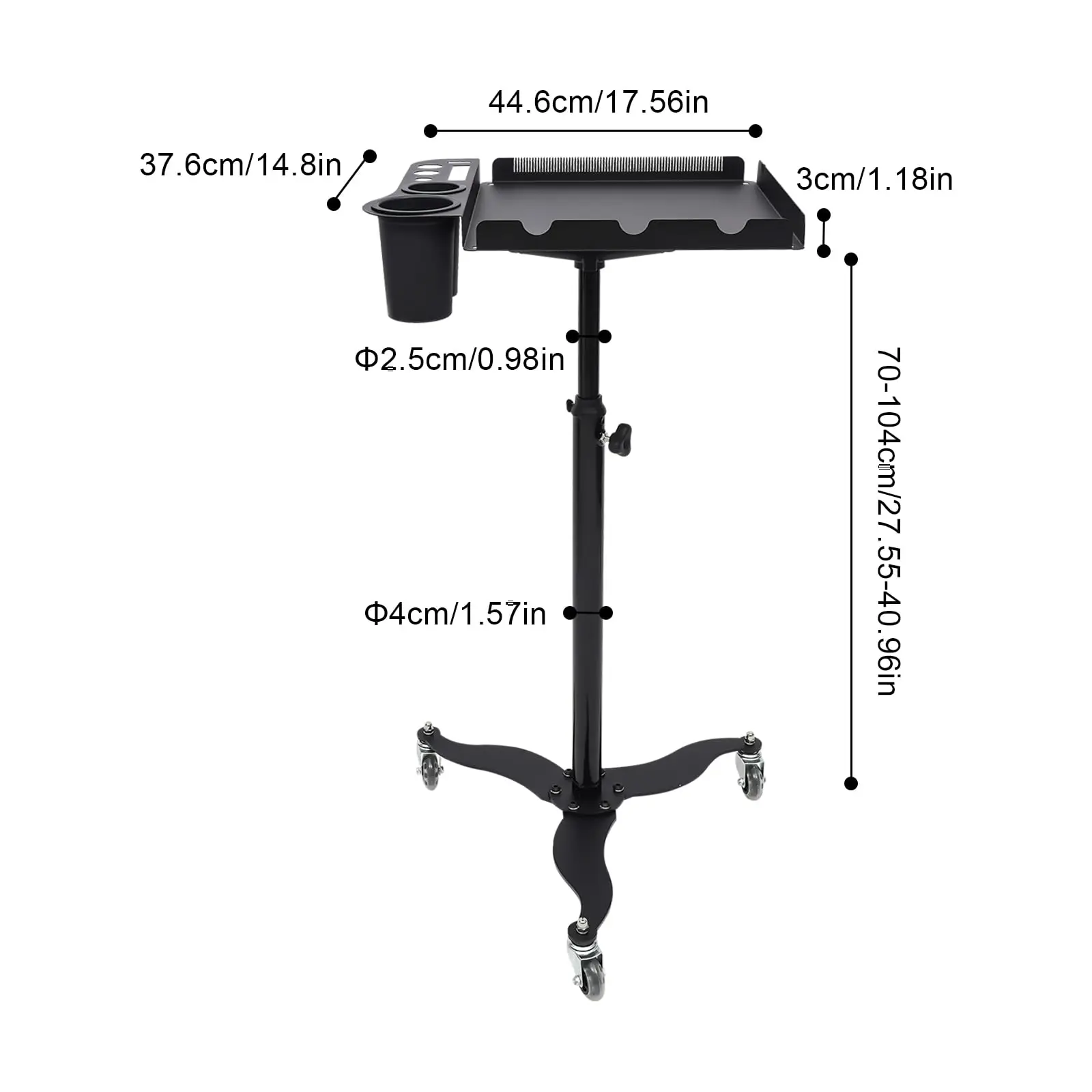 Rolling Salon Tray on Wheels, Metal Hairstylist Tray Rolling Cart for Hair Salon Station with 2 Hair Color Bowls, Salon Trolley