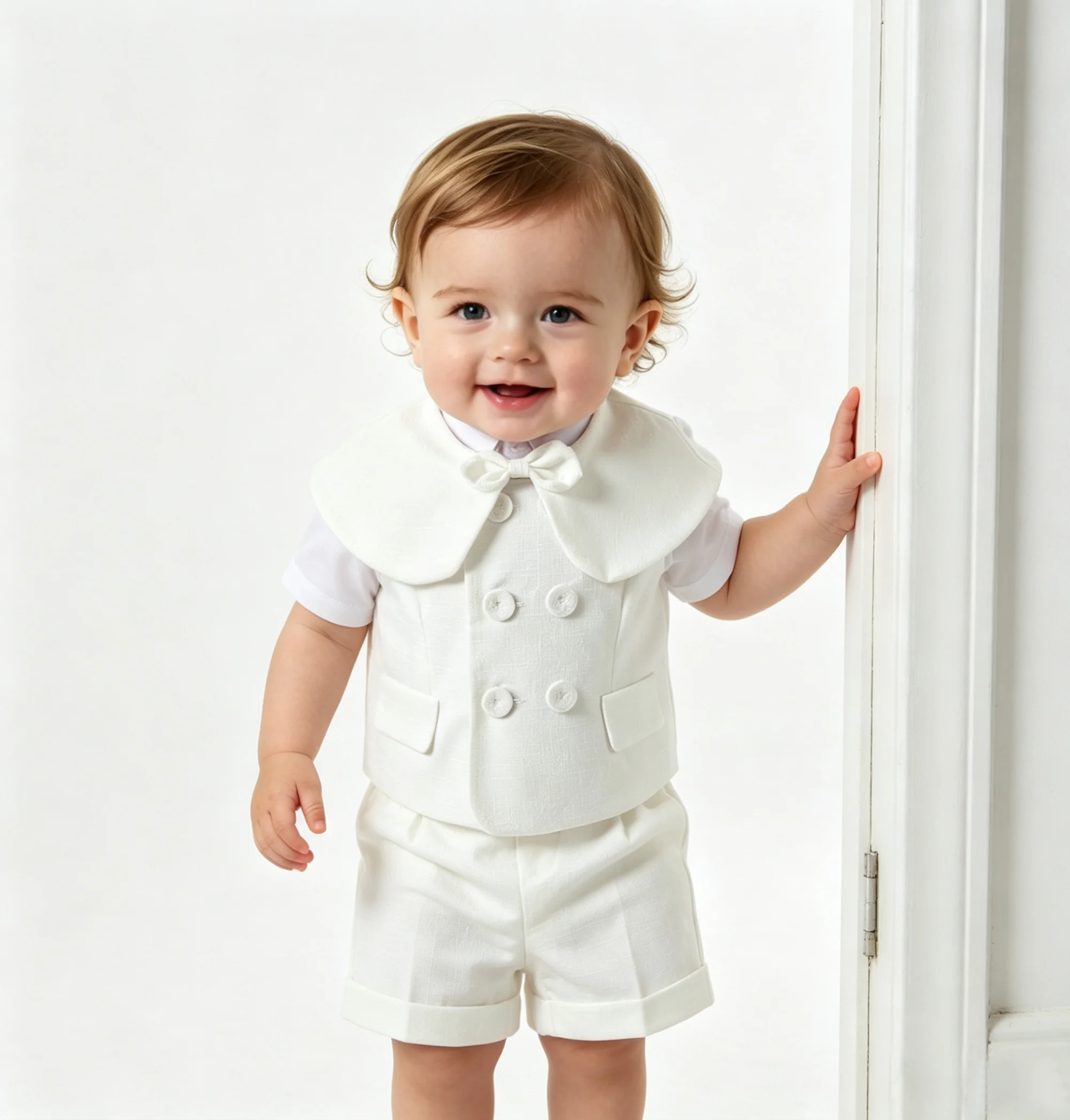 Premium Toddler Boy White Suit 4PCS Vest Set Kids Baptism Christening Outfit Wedding Birthday Ring Bearer Gentleman Costume