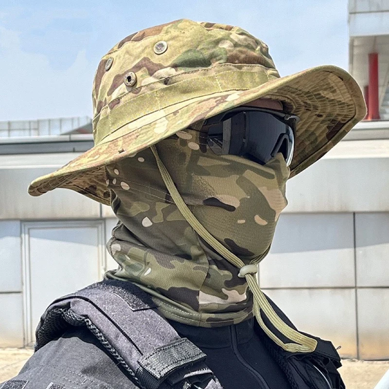 Camouflage Boonie Cap Passamontagna Cappello Completo Pieghevole Cappello morbido Caccia all'aperto Pesca Cappello a tesa larga Cappellini per protezione solare